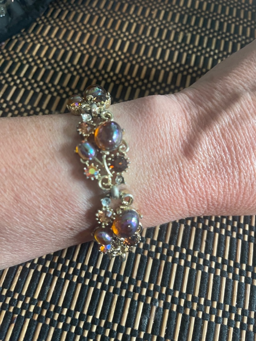Gold-Tone Iridescent Amber Cluster Bracelet - Women Jewelry